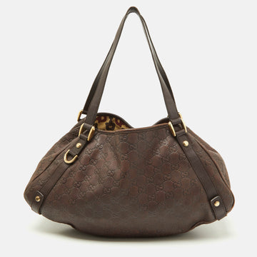 GUCCI Brown ssima Leather Medium Abbey Hobo