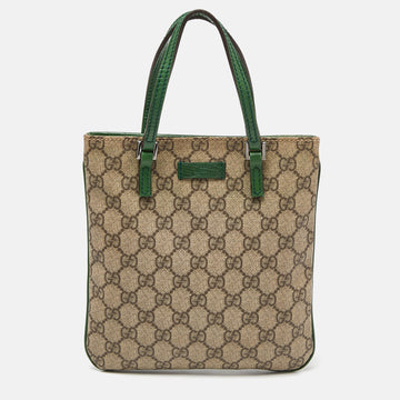 GUCCI Beige/Green GG Supreme Canvas and Leather Tote