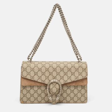 GUCCI Beige GG Supreme Canvas and Suede Small Dionysus Shoulder Bag