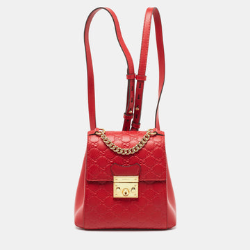 GUCCI Red ssima Leather Padlock Backpack