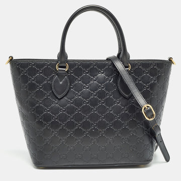 GUCCI Black ssima Leather Zip Tote