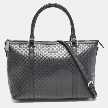 GUCCI Black ssima Leather Zip Tote