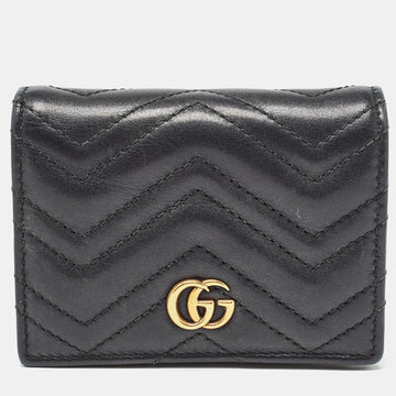 GUCCI Black Matelasse Leather GG Marmont Card Case
