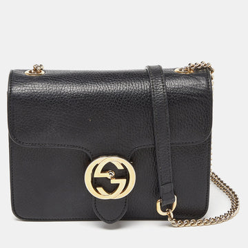 GUCCI Black Leather Small Interlocking G Shoulder Bag