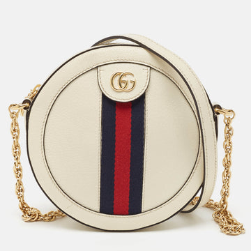 GUCCI Off White Leather Mini Ophidia Round Shoulder Bag