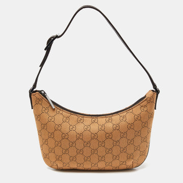 GUCCI Beige/Brown GG Canvas and Leather Hobo