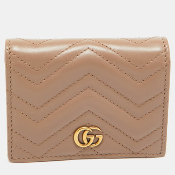 GUCCI Beige Matelasse Leather GG Marmont Card Case