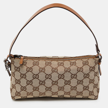 GUCCI Beige/Brown GG Canvas and Leather Pochette