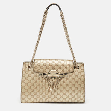 GUCCI Gold ssima Leather Large Emily Chain Shoulder Bag
