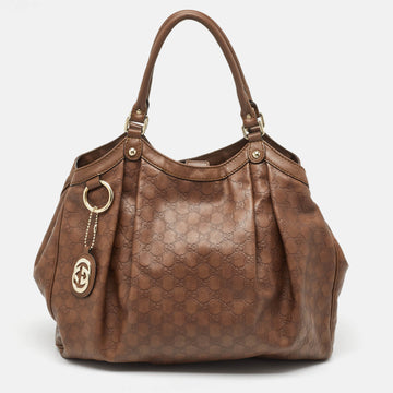 GUCCI Brown ssima Leather Large Sukey Tote