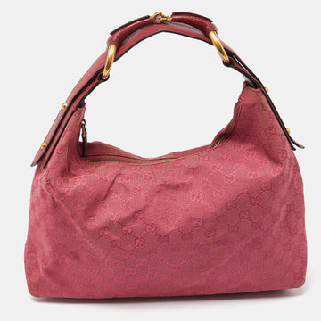 GUCCI Pink GG Canvas and Leather Horsebit Handle Hobo