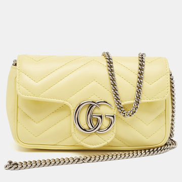 GUCCI Yellow Matelasse Leather Super Mini GG Marmont Shoulder Bag