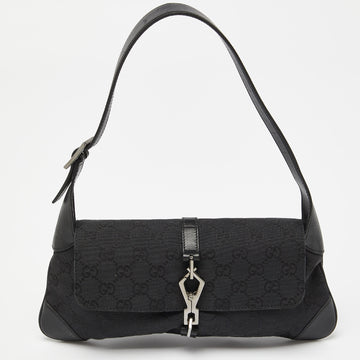 GUCCI Black GG Canvas and Leather Jackie O Hobo