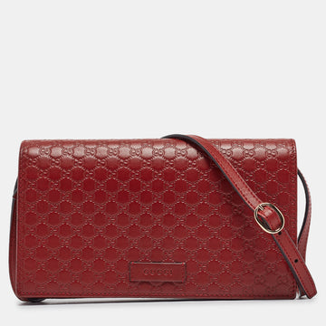 GUCCI Red Microssima Leather Flap Wallet on Strap