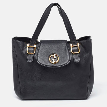 GUCCI Black Pebbled Leather 1973 Tote