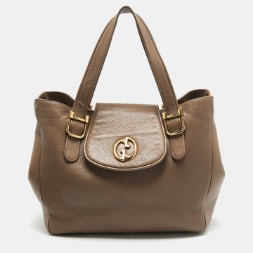 GUCCI Beige Leather 1973 Flap Tote