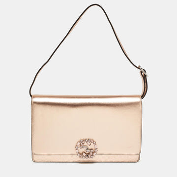 GUCCI Rose Gold Leather Crystals Broadway Clutch Bag