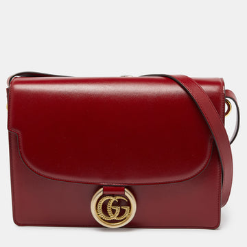 GUCCI Red Leather Medium Torchon GG Ring Shoulder Bag
