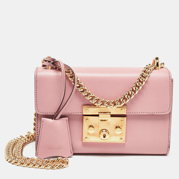 GUCCI Light Pink Leather Small Padlock Shoulder Bag