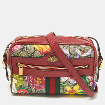 GUCCI Multicolor Flora GG Supreme Canvas and Leather Mini Ophidia Crossbody Bag