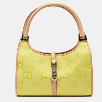 GUCCI Natural/Neon Yellow/ Jumbo GG Canvas Jackie Tote w/ Wallet