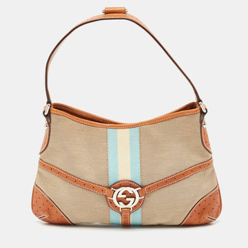 GUCCI Tricolor Canvas and Leather GG Reins Hobo