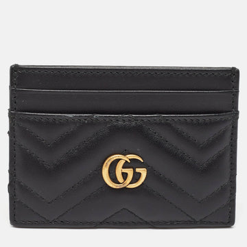 GUCCI Black Matelasse Leather GG Marmont Card Holder