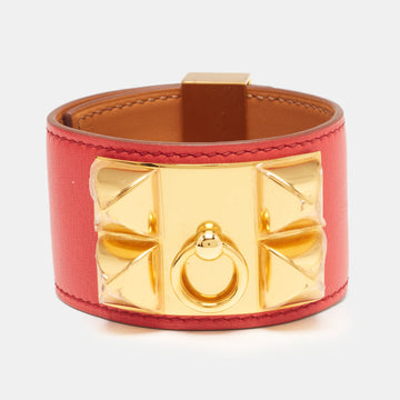 Hermes Collier De Chien Red Leather Gold Plated Bracelet