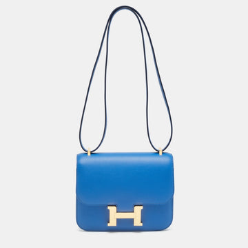 HERMES Bleu France Swift Leather Gold Finish Constance 18 Mini Bag