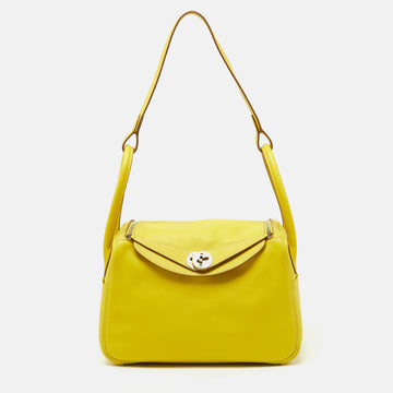 Hermes Lime Swift Leather Palladium Finish Lindy 26 Bag