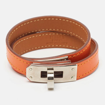 HERMES Kelly Leather Palladium Plated Double Tour Bracelet