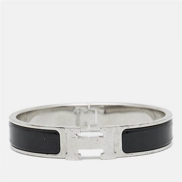 HERMES Clic H Black Enamel Palladium Plated Bracelet