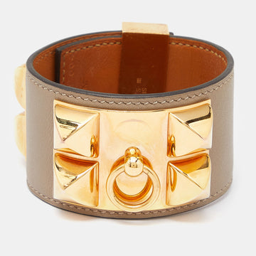 HERMES Collier de Chien Leather Gold Plated Bracelet