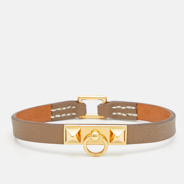 HERMES Micro Rivale Grey Leather Bracelet M