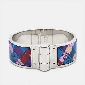 HERMES Multicolor Enamel Palladium Plated Hinged Bangle Bracelet