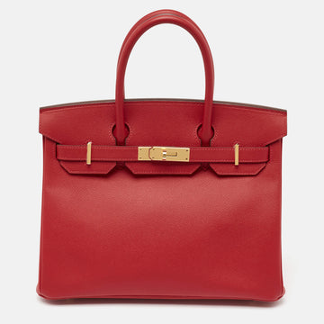 Hermes  Rouge Casaque Epsom Leather Gold Finish Birkin 30 Bag
