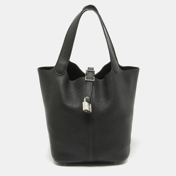 Hermes Noir Taurillon Clemence Leather Picotin Lock 22 Bag