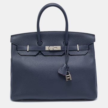 Hermes Bleu Nuit/Rose Pourpre Taurillon Clemence Leather Palladium Finish Birkin 35 Bag