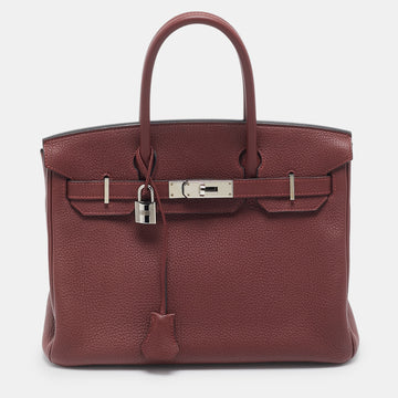 Hermes Rouge H Togo Leather Palladium Finish Birkin 30 Bag