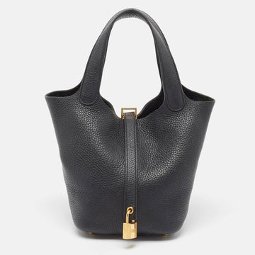 HERMES Noir Taurillon Clemence Leather Picotin Lock 18 Bag