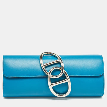 HERMES Bleu Izmir Tadelakt Leather Egee Clutch