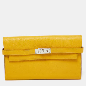 HERMES Jaune Epsom Leather Kelly Longue Wallet