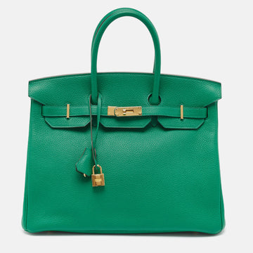 HERMES Vert Vertigo Taurillon Clemence Leather Gold Finish Birkin 35 Bag