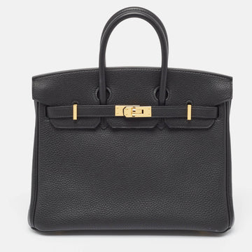 HERMES Noir Togo Leather Gold Finish Birkin 25 Bag