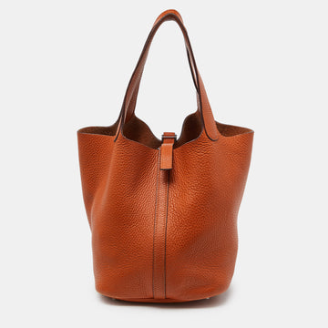 Hermes Orange Taurillon Clemence Leather Picotin Lock 22 Bag