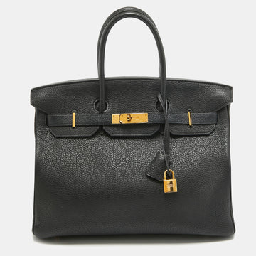 HERMES Noir Togo Leather Gold Finish Birkin 35 Bag
