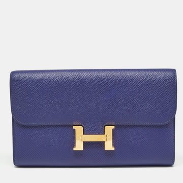 HERMES Bleu Encre Epsom Leather Constance Long Wallet