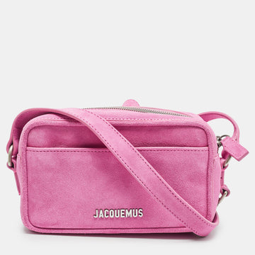 JACQUEMUS Pink Suede Le Baneto Shoulder Bag