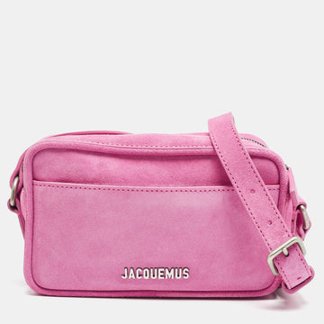 JACQUEMUS Pink Suede Le Baneto Shoulder Bag