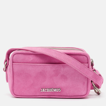 JACQUEMUS Pink Suede Le Baneto Shoulder Bag